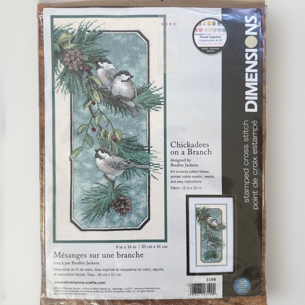 Dimensions Stamped Cross Stitch Kit Chickadees On A Branch #3199 **started**